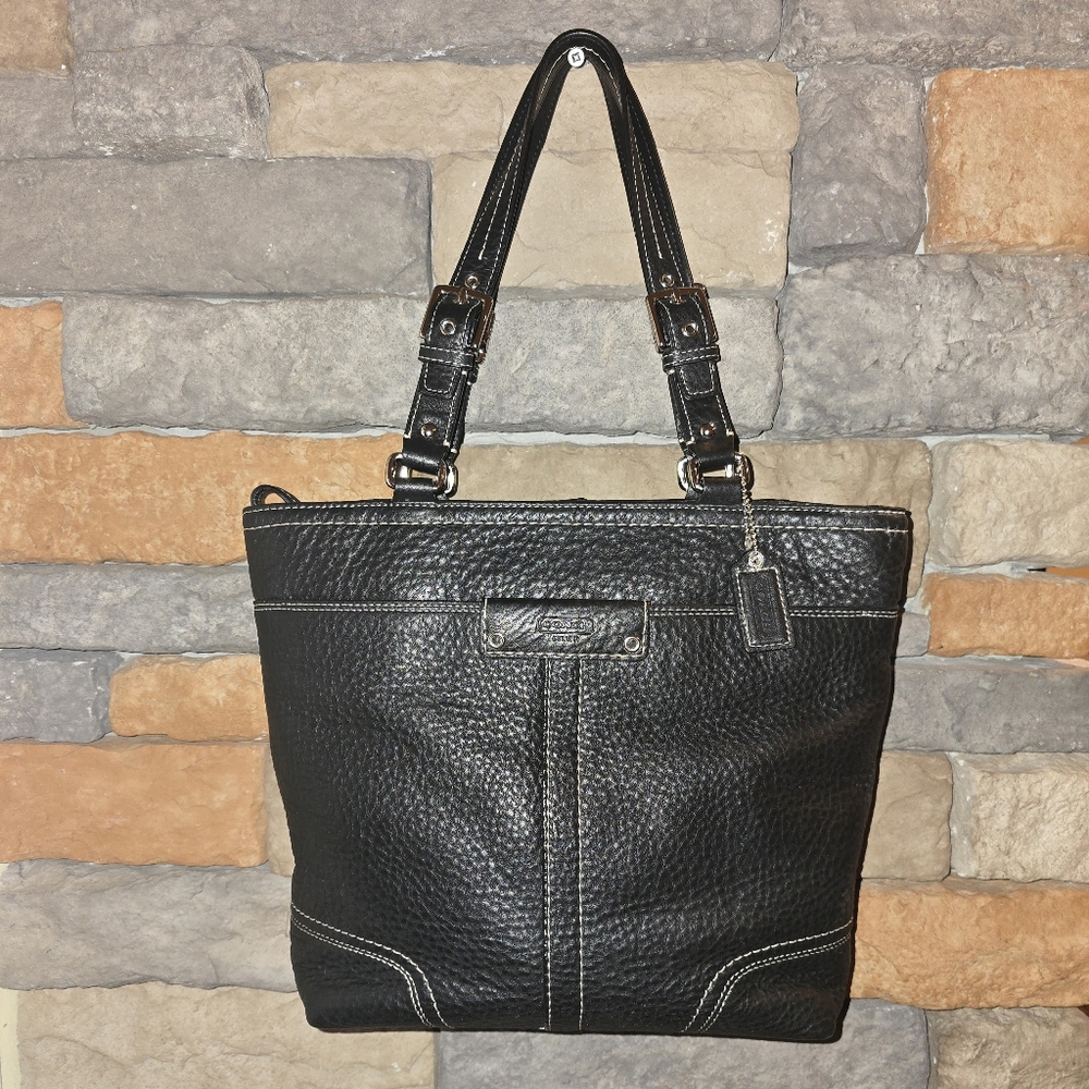 COACH F13089 Hamilton Black Pebbled Leather Purse Shoulder Bag Tote Y2K Medium